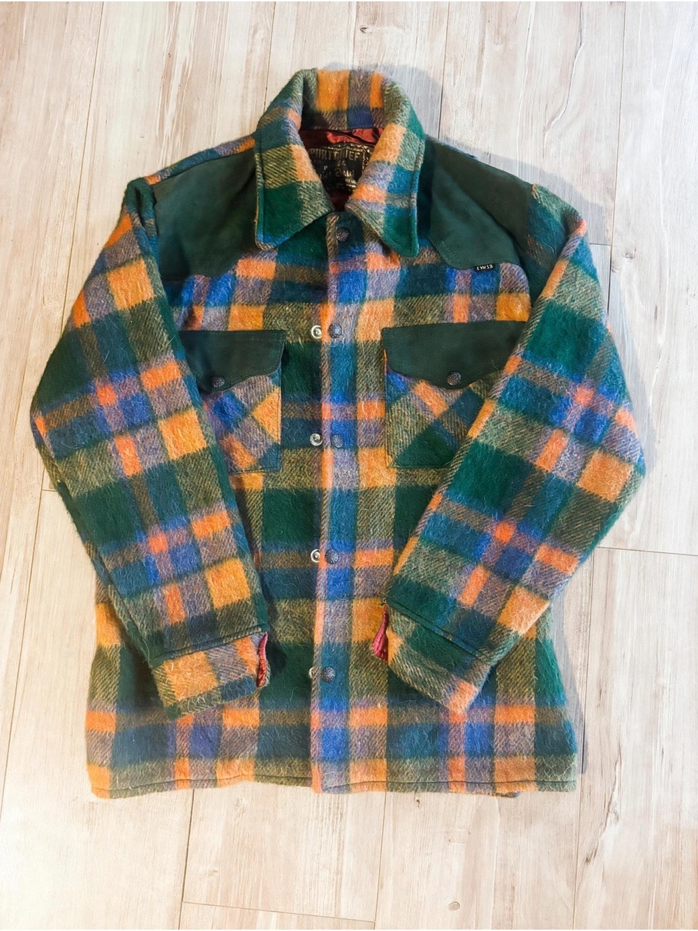 Vintage 70s Sportchief Plaid Shacket Womens S Hunting Jacket Wool Suede Yoke